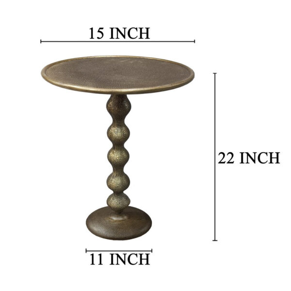 Shae 22 Inch Round Side End Table - Antique Brass Cast Aluminum with Hammered Texture For Small Places