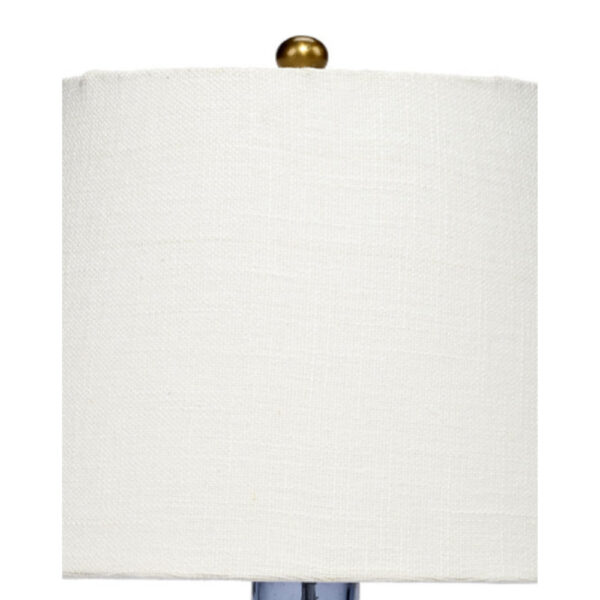 Navi 17 Inch Table Lamp, White Linen Drum Shade, Blue Glass Curved Body