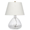 Navi 17 Inch Table Lamp, White Linen Drum Shade, Clear Glass Curved Body