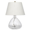 Navi 17 Inch Table Lamp, White Linen Drum Shade, Clear Glass Curved Body