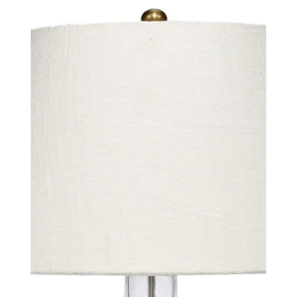 Navi 17 Inch Table Lamp, White Linen Drum Shade, Clear Glass Curved Body