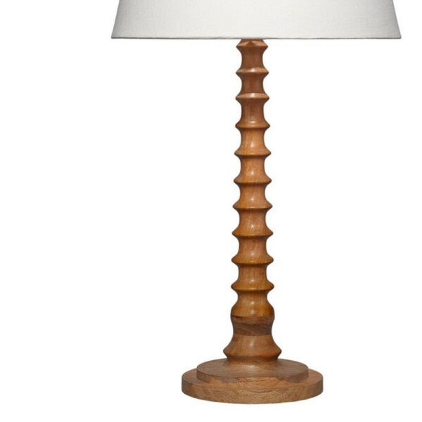 Dio 31 Inch Table Lamp, White Slub Drum Shade, Brown Turned Wood Base