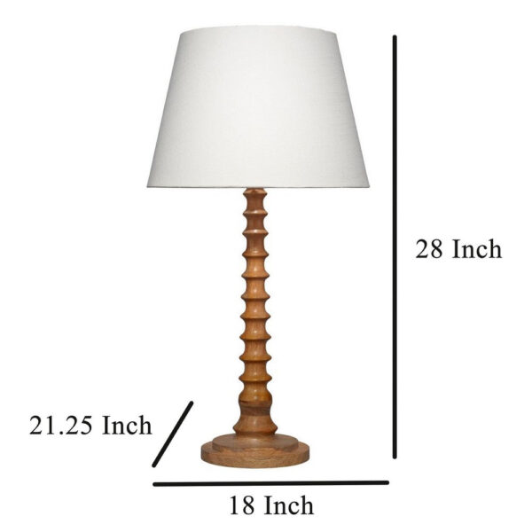 Dio 31 Inch Table Lamp, White Slub Drum Shade, Brown Turned Wood Base