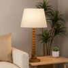 Dio 31 Inch Table Lamp, White Slub Drum Shade, Brown Turned Wood Base