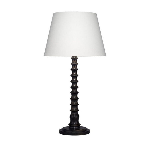 Dio 31 Inch Table Lamp, White Slub Drum Shade, Black Turned Wood Base