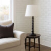 Dio 31 Inch Table Lamp, White Slub Drum Shade, Black Turned Wood Base