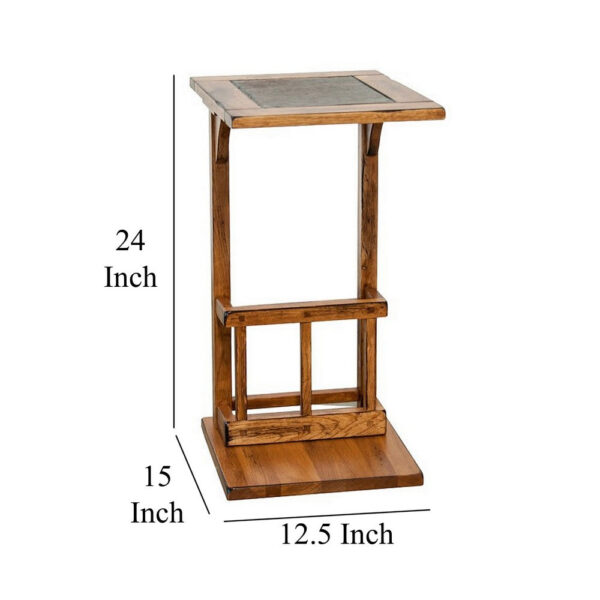Marv Side Table with Magazine Rack, 13 Inch, Rustic Oak Finish Wood