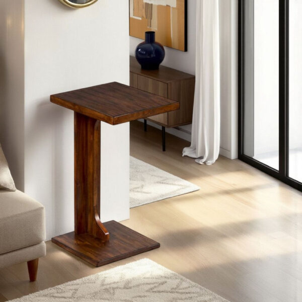 Reggie Sofa Side C Table, 15x12.5 Inch Mocha Brown Mahogany Wood