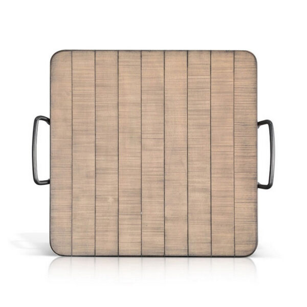 Rena Ottoman Tray with Metal Handles, 17 Inch Light Brown Mahogany