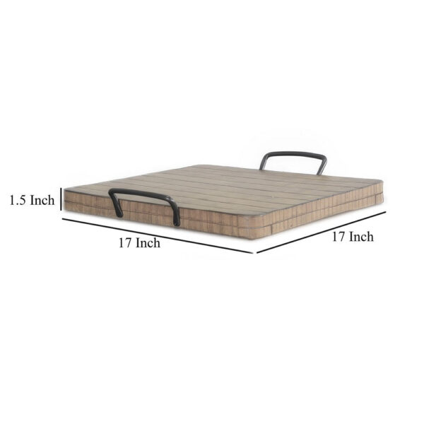 Rena Ottoman Tray with Metal Handles, 17 Inch Light Brown Mahogany