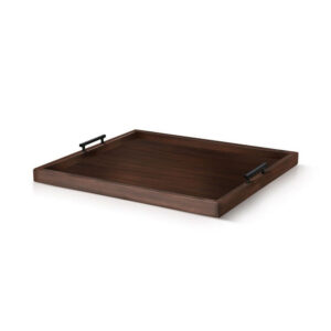Yela Decorative Tray, 27x27 Square with Black Handles, Dark Brown