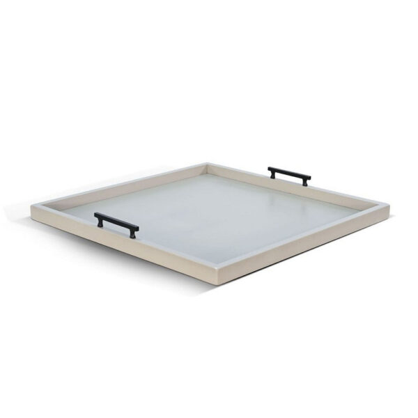 Yela Decorative Tray, 27x27 Square with Black Handles, Light Gray