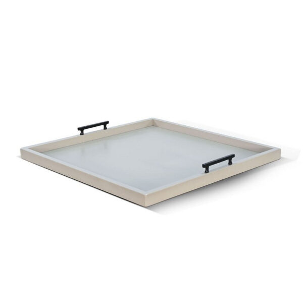 Yela Decorative Tray, 27x27 Square with Black Handles, Light Gray