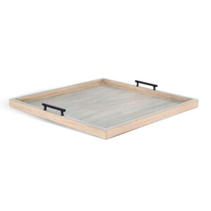 Yela Decorative Tray, 27x27 Square with Black Handles, Wheat Gray