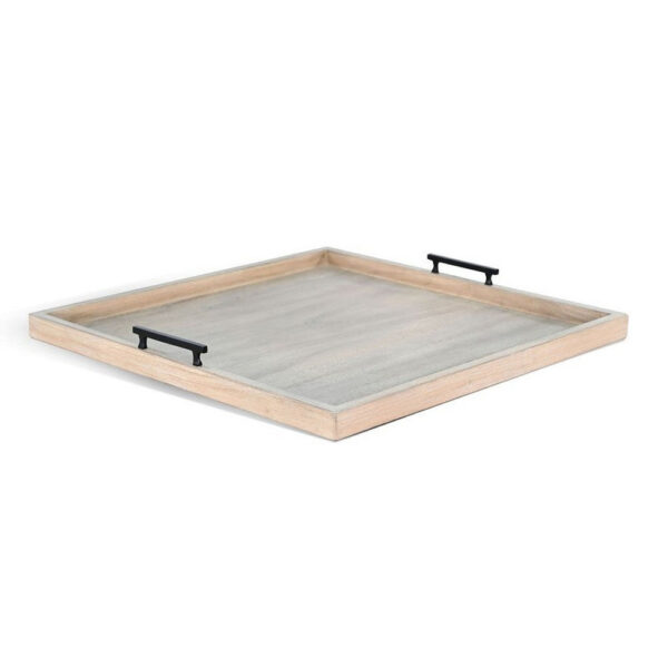Yela Decorative Tray, 27x27 Square with Black Handles, Wheat Gray