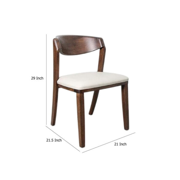 Viki Dining Side Chair Set of 2, Ivory Fabric Seat, Brown Solid Wood