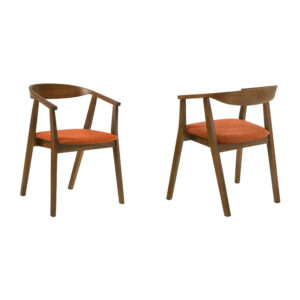 Alana Dining Chair Set of 2, Walnut Brown Wood Frame, Orange Fabric