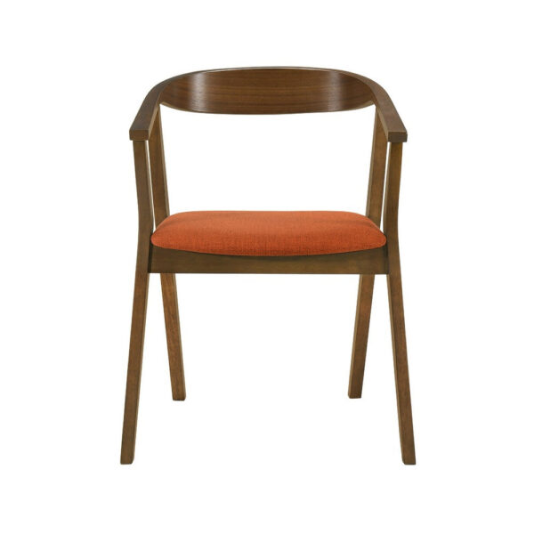 Alana Dining Chair Set of 2, Walnut Brown Wood Frame, Orange Fabric