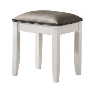 Felicity 16 Inch Upholstered Vanity Stool, Padded Seat, Glossy White