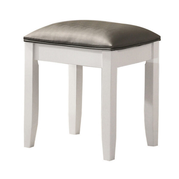 Felicity 16 Inch Upholstered Vanity Stool, Padded Seat, Glossy White