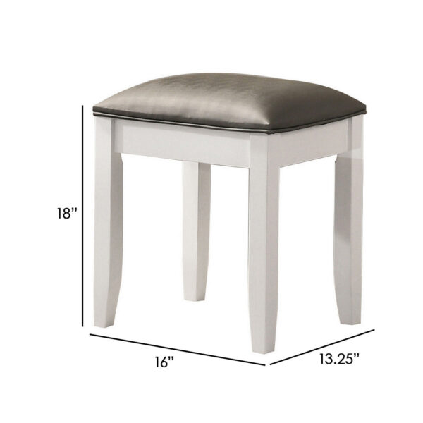 Felicity 16 Inch Upholstered Vanity Stool, Padded Seat, Glossy White