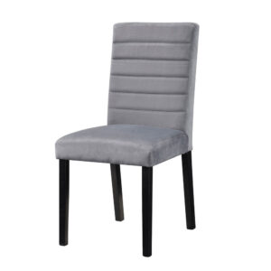 Andy 18 Inch Side Dining Chairs Set of 2, Channel Tufted Gray Velvet, Black Wood