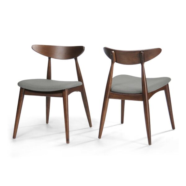 Side Dining Chair Set of 2, Round Rubberwood Splayed Legs, Gray Brown