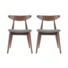 Side Dining Chair Set of 2, Round Rubberwood Splayed Legs, Gray Brown