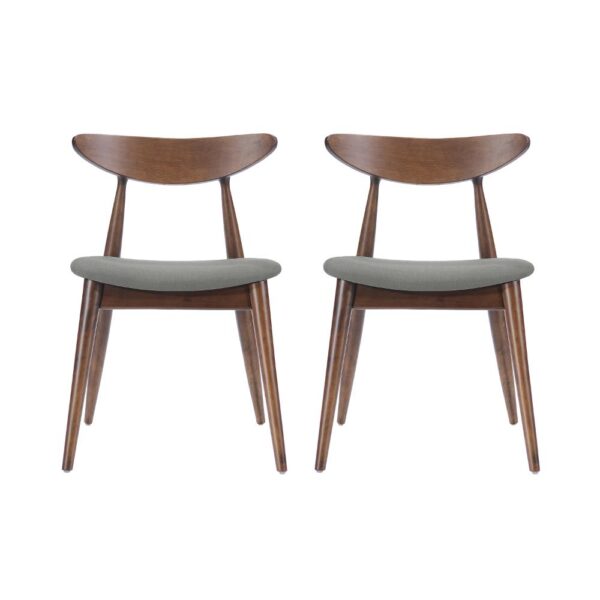 Side Dining Chair Set of 2, Round Rubberwood Splayed Legs, Gray Brown