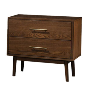 Roma Nightstand, 2 Drawers, Nickel Bar Handles, Walnut Brown Solid Wood