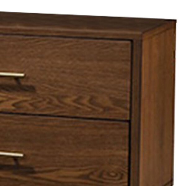 Roma Nightstand, 2 Drawers, Nickel Bar Handles, Walnut Brown Solid Wood