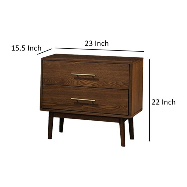 Roma Nightstand, 2 Drawers, Nickel Bar Handles, Walnut Brown Solid Wood