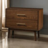 Roma Nightstand, 2 Drawers, Nickel Bar Handles, Walnut Brown Solid Wood