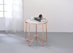 Alivia End Table, Frosted Glass & Rose Gold