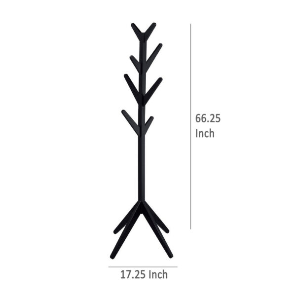 Margo Coat Rack, 8 Hooks and Tree Inspired Design, Black Solid wood