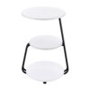 26 Inch Side End Table, 3 Tier Design, Black Metal Frame, White Finish