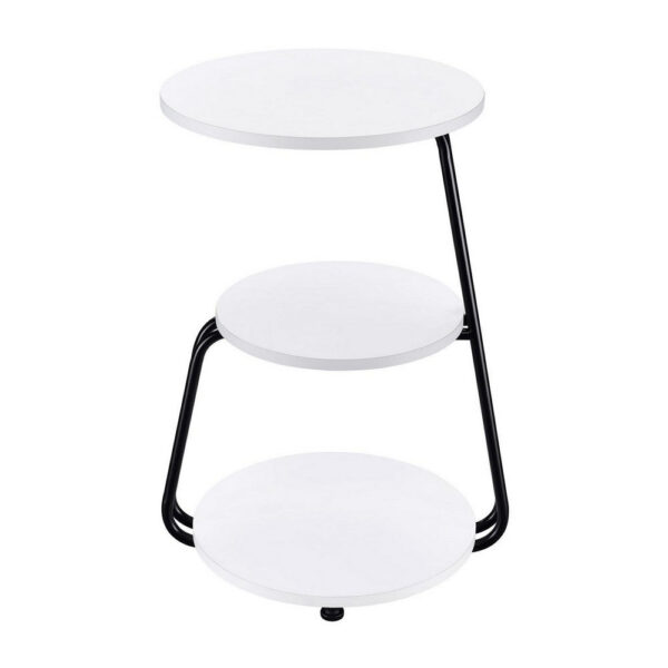 26 Inch Side End Table, 3 Tier Design, Black Metal Frame, White Finish
