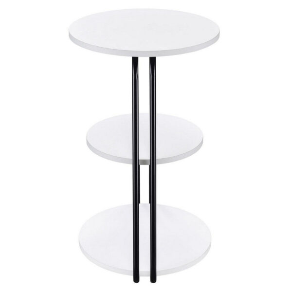 26 Inch Side End Table, 3 Tier Design, Black Metal Frame, White Finish