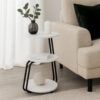 26 Inch Side End Table, 3 Tier Design, Black Metal Frame, White Finish