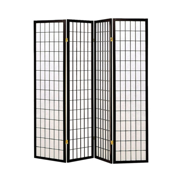 4 Panel Foldable Wooden Frame Room Divider with Grid Design, Black