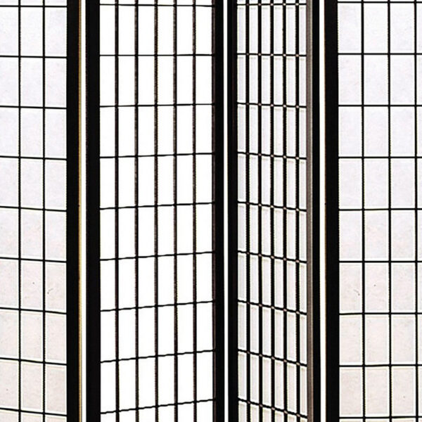 4 Panel Foldable Wooden Frame Room Divider with Grid Design, Black