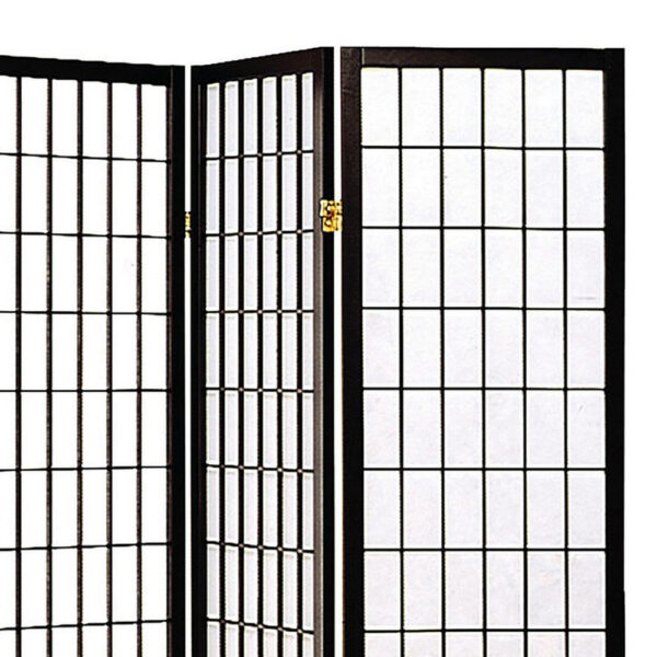 4 Panel Foldable Wooden Frame Room Divider with Grid Design, Black