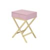 Wood and Metal Side Table with Crossed Base, Pink and Gold