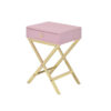 Wood and Metal Side Table with Crossed Base, Pink and Gold