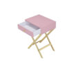 Wood and Metal Side Table with Crossed Base, Pink and Gold