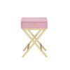Wood and Metal Side Table with Crossed Base, Pink and Gold