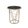 End Table with Glass Top and Geometric Frame, Black and Gold