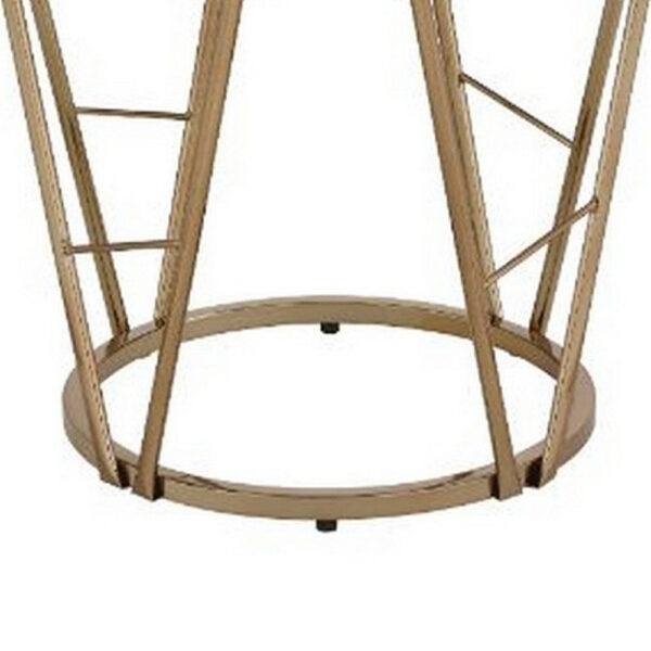 End Table with Glass Top and Geometric Frame, Black and Gold