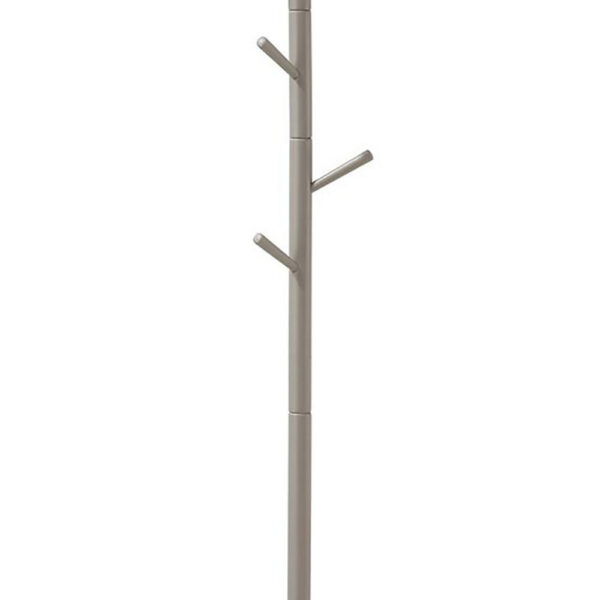 Free Standing Wooden Coat Rack with Six Hooks and Tripod Base, Gray