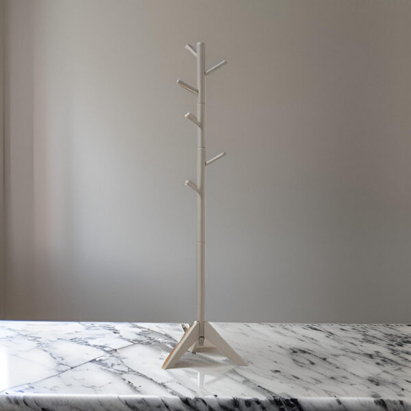 Free Standing Wooden Coat Rack with Six Hooks and Tripod Base, Gray